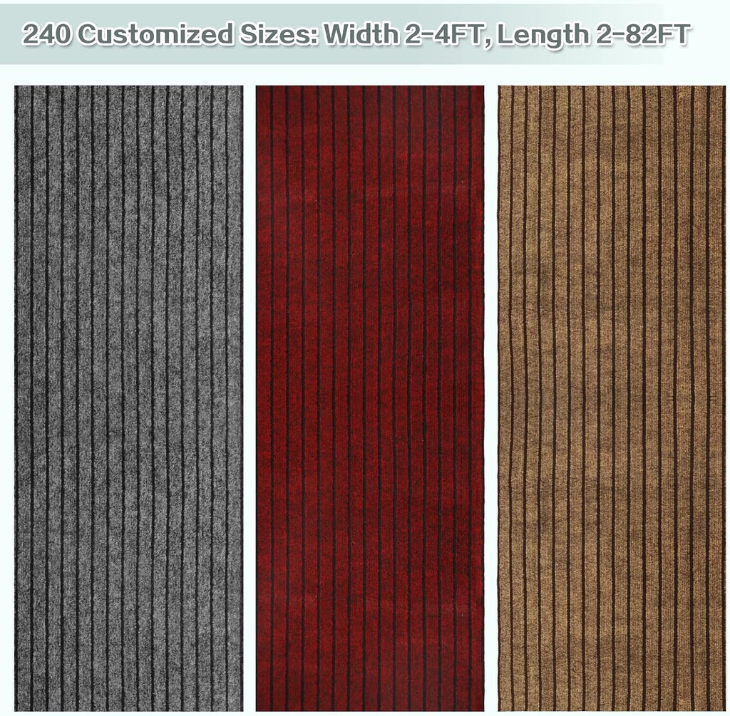 Skiennix Custom Size Runner Rug - Non-Slip Rubber Backing | 2 ft x 6 ft Gray with Black Stripe for Hallway, Kitchen, Garage