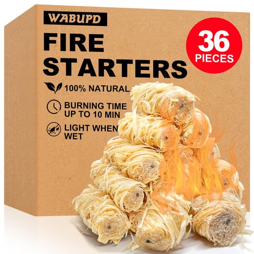 WABUPD 36 Pcs Fire Starter - Natural Fire Starters for Fireplace, Pellet Stove, BBQ, Pizza Oven, Fire Pit &Chimney, Fire Starters for Grill, Charcoal Starter