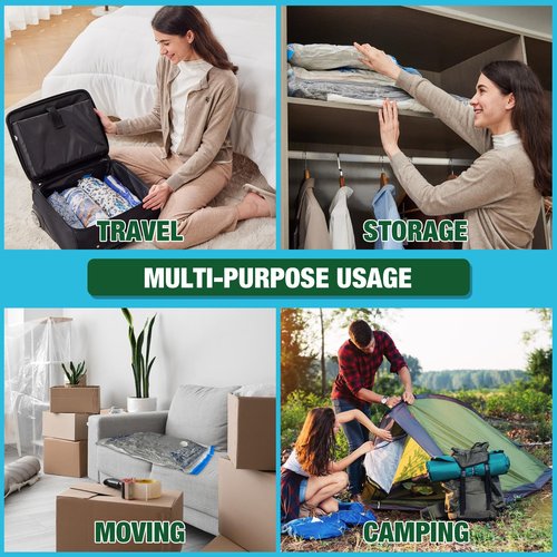 HIBAG Vacuum Storage Bags, 10 Space Saver Bags, Polyethylene (PE), Jumbo & Large Sizes, Zipper Closure, Vacuum Sealed, Ideal for Clothing & Bedding