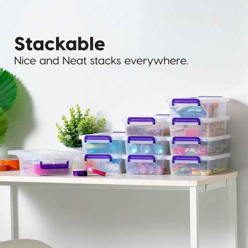 IRIS USA Craft Storage Container Bins - 3 Qt. Clear Organizer Tote with Lids | 10 Pack, Stackable Design for Art & Office Supplies