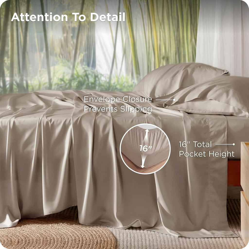 Bedsure Cooling California King Sheet Set - Breathable Rayon from Bamboo, Deep Pocket, Silky Soft, Simply Taupe