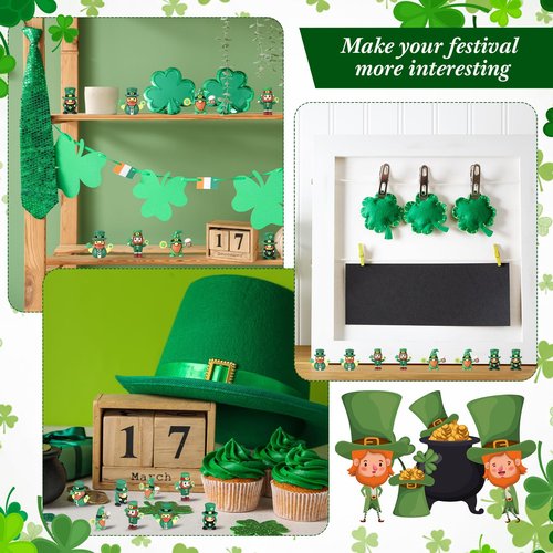 Halloscume 25 Pcs Mini St. Patrick's Day Gnome Figurines Green Irish Leprechaun Statue Rubber Gnome Table Decor Home Tiered Tray Decoration for Farmhouse Shelf St Patrick's Party Gifts