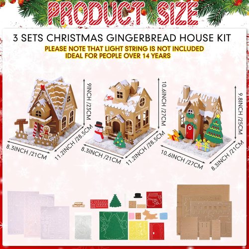 Lineshading Christmas Gingerbread House Kit - 3D Unfinished Cardboard Craft for Holiday Parties