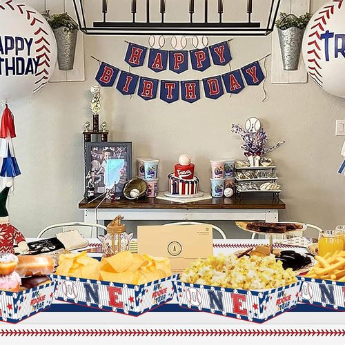 Rookie of The Year 1st Birthday Decorations - 50 Pack Baseball Party Supplies Set With Disposable Boats, Paper Food Serving Tray for Baseball Themed First Birthday Party