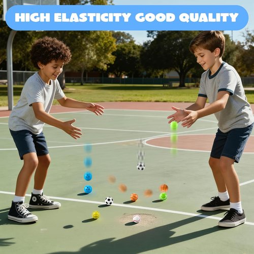 JOYIN 24 Pcs Multi-Sports Bouncy Balls - Fun 32mm Party Favors for Kids 4-8 | Includes Storage Bag