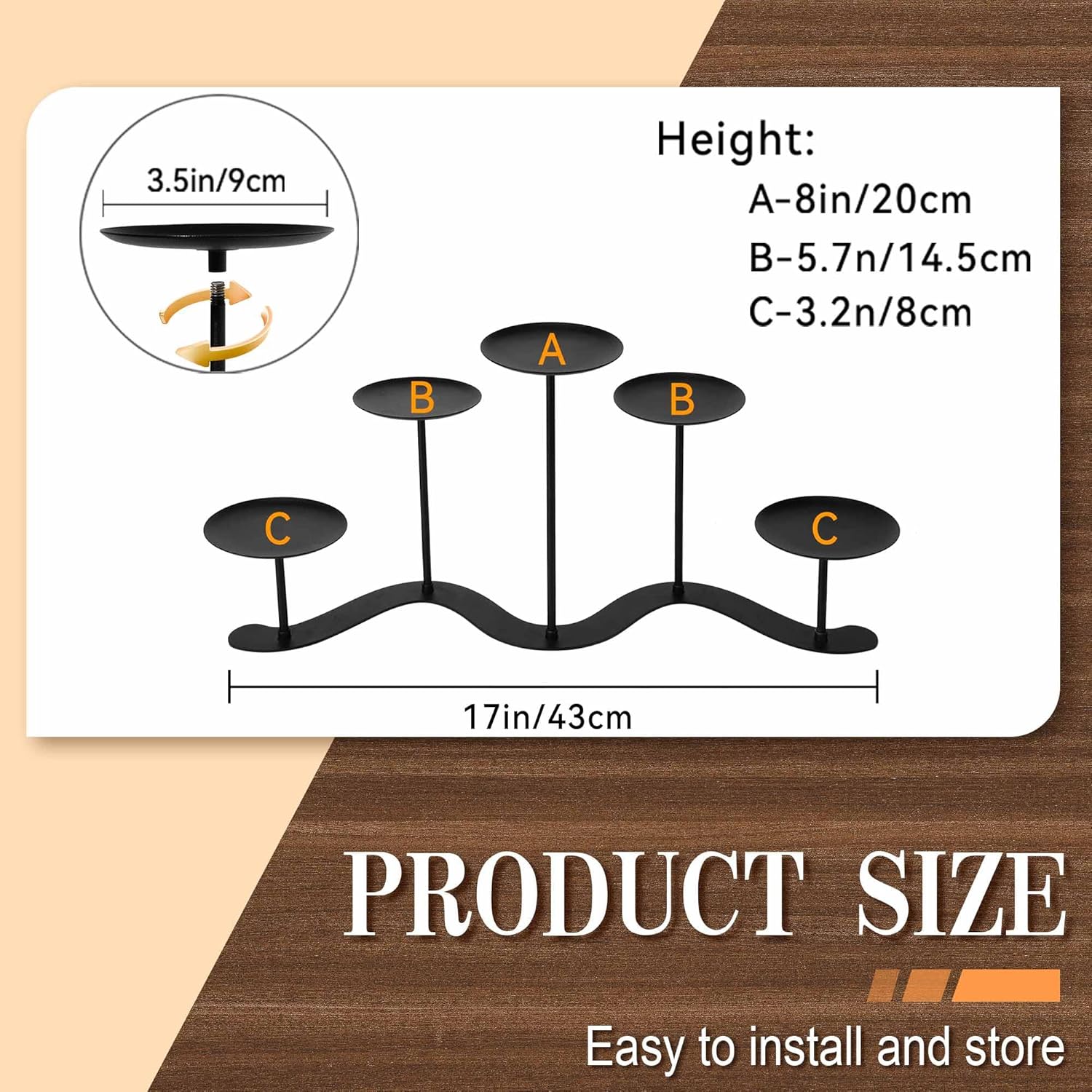Skiennix Adjustable Candelabra Candle Holder - 5-Candle Iron Design for Pillar Candles | Elegant Black Finish