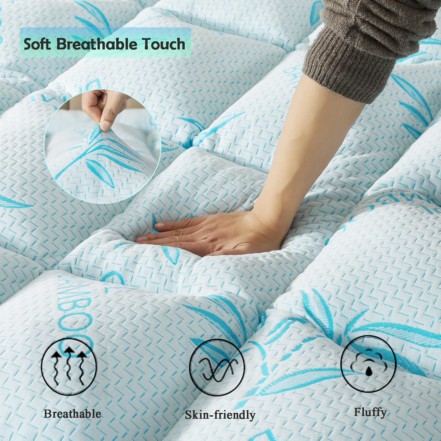 WhatsBedding 5-Inch Full Mattress Topper - Breathable Bamboo Viscose & Memory Foam | Blue Color