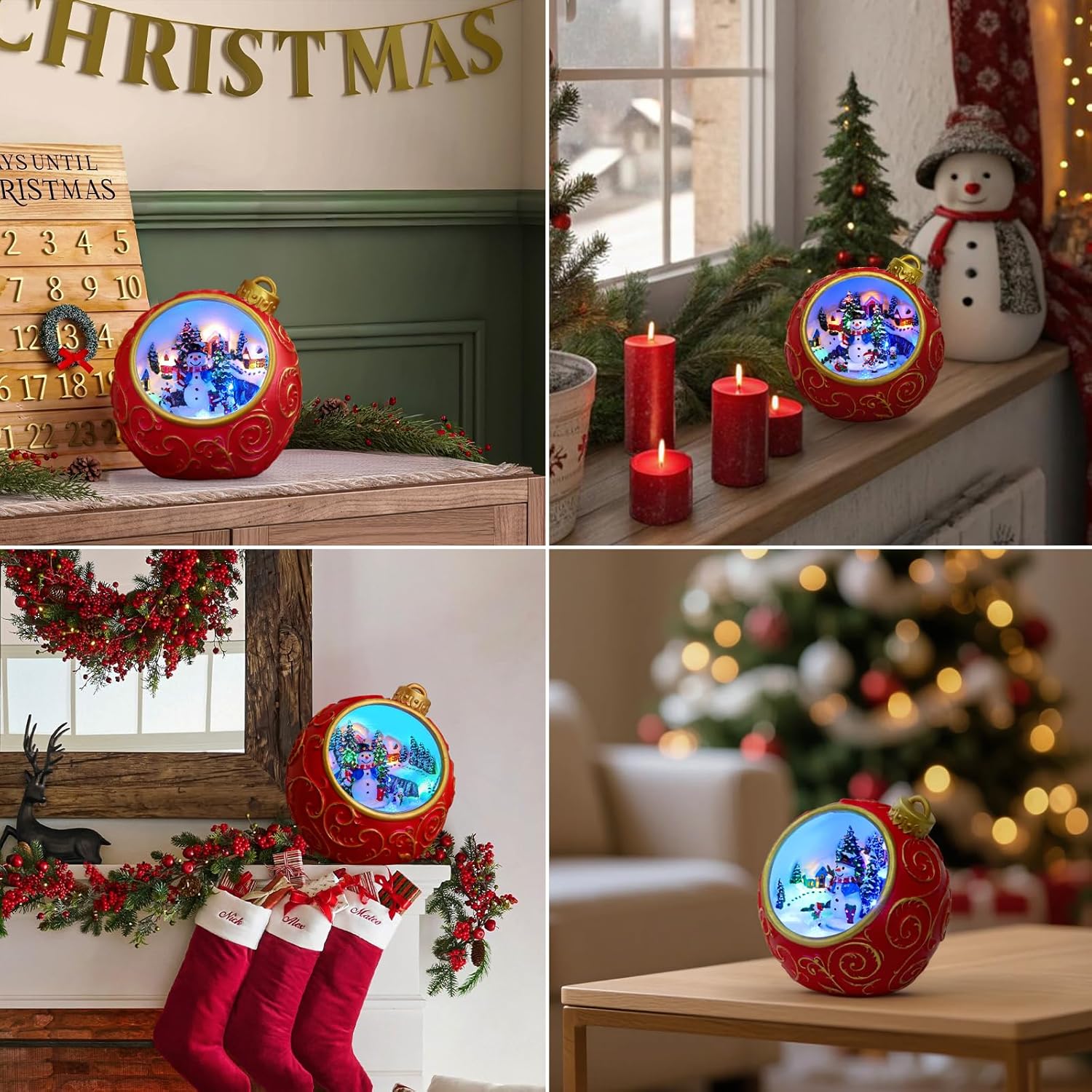 Priddop Christmas Village Scene - Animated Rotating Snowman with LED Lights & Music | USB/Battery Collectible Figurine