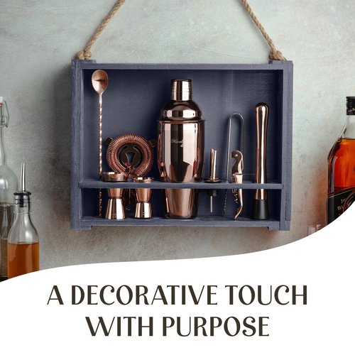 Mixology & Craft 11-Piece Cocktail Shaker Set with Wood Stand | Complete Cocktail Kit Gift Set | Top Bartender Gifts for Men & Women | Leak-Proof Tools (Copper)