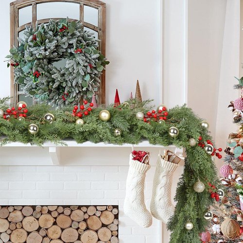 Artiflr Artificial Christmas Pine Garland Clearance, 6 Feet Winter Greenery Garland for Holiday Season Mantel Fireplace Table Runner Centerpiece Decoration