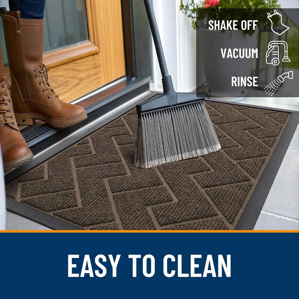 OLANLY Waterproof Front Door Mat - All-Season Indoor/Outdoor Doormat, Easy Clean Herringbone Design (Brown, 59x23)