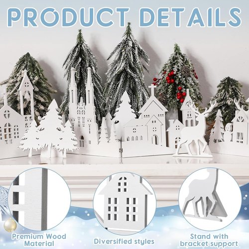 Colingmill 32-Inch Christmas Tabletop Decoration | Wooden Church & Elk Signs for Farmhouse Decor