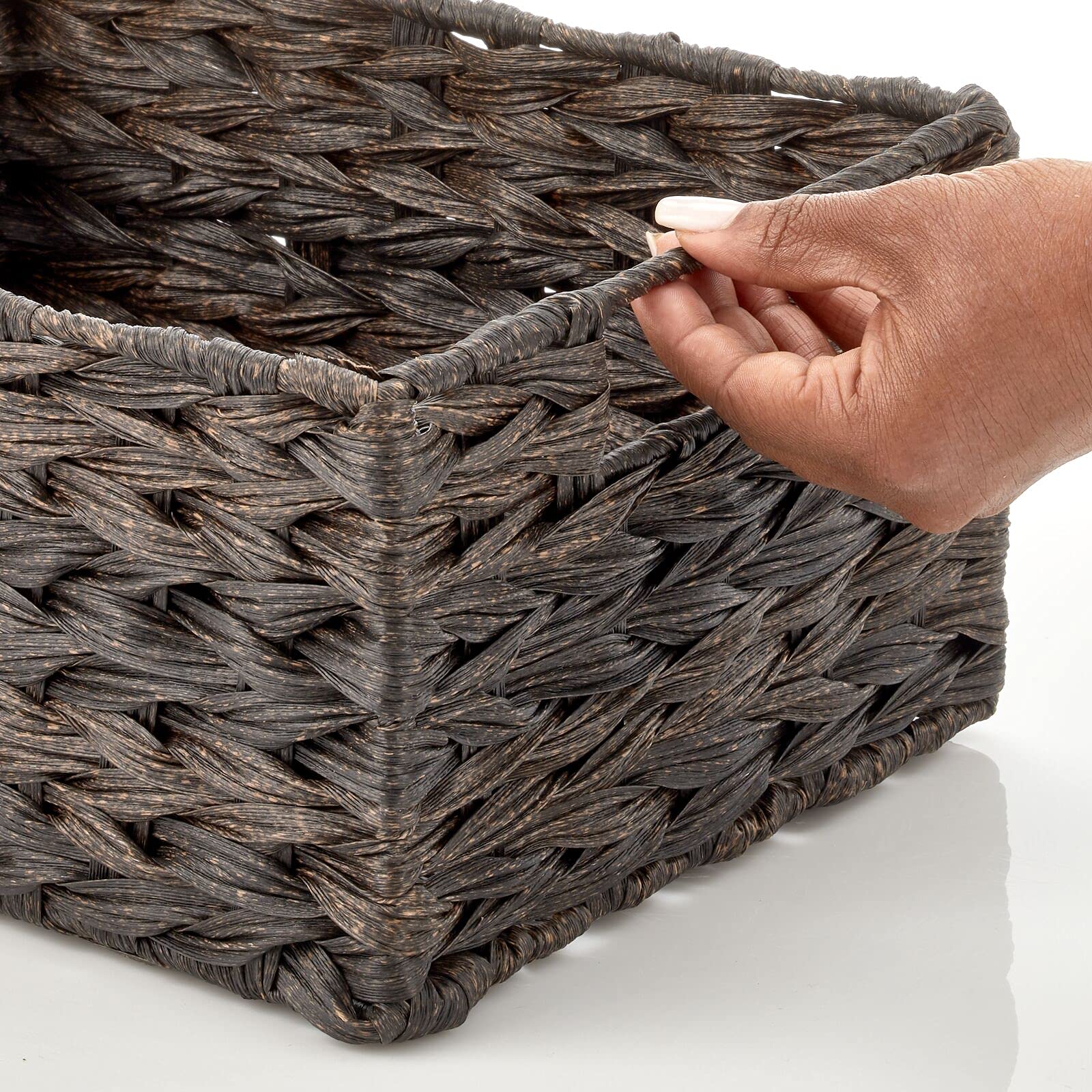 mDesign Woven Farmhouse Kitchen Pantry Food Storage Organizer Basket Bin Box - Container Organization for Cabinets, Cupboards, Shelves, Countertops - Store Potatoes, Onions, Fruit, 6 Pack, Camel Brown