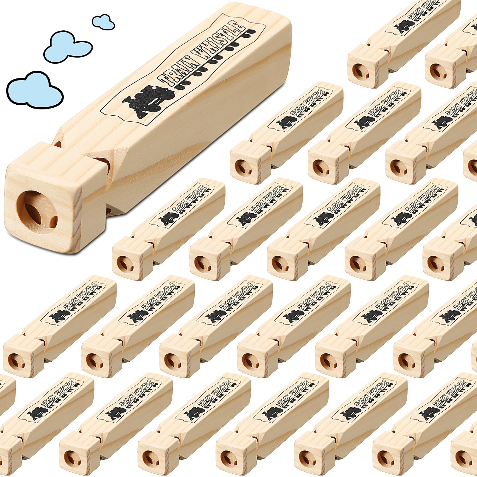 Lenwen 24 Pcs 7.4" Wooden Train Whistles for Kids 4 Tones Train Themed Party Favors Noisemaker Toys for Birthday Party Carnival Prize Educational Game