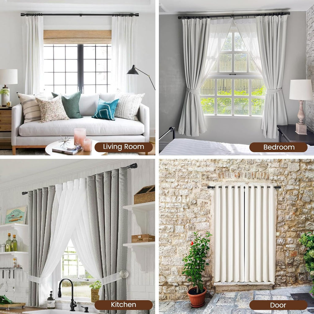 Skiennix Matte Black Curtain Rod - Adjustable 30-90 Inch Heavy Duty Telescopic Design | 2 Pack