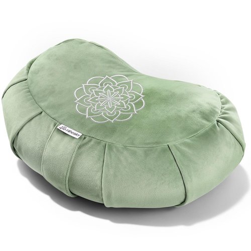 Hihealer Premium Meditation Cushion - Comfortable Floor Pillow for Adult Traditional Crescent Meditation Pillow Yoga Buckwheat Bolster (Green)