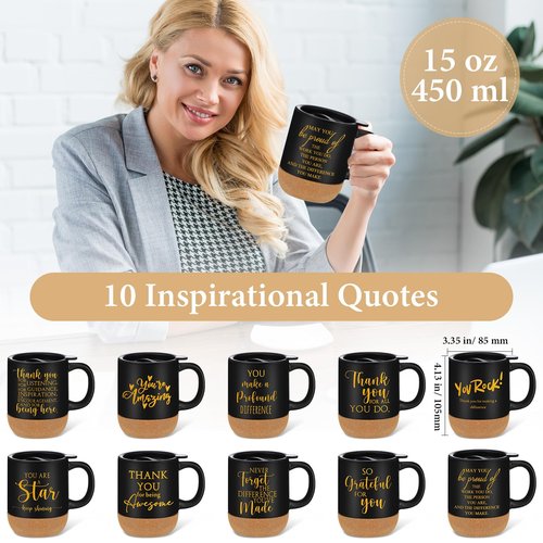 Jingmore 10 Pcs Employee Appreciation Gift Bulk Non-slip Cork Bottom Coffee Mug 13.5 oz Ceramic Tumbler Inspirational Mug Graduation Thank You Gifts for Teacher Volunteer Nurse(Classic)