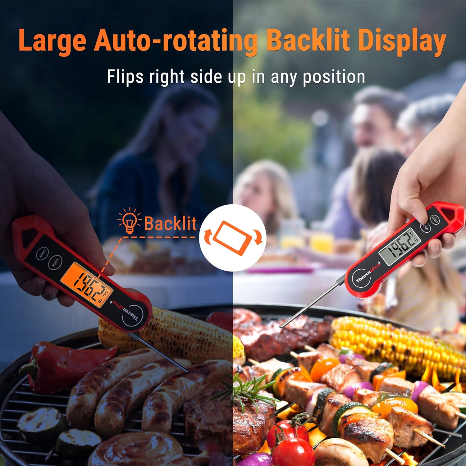 TempPro Waterproof Digital Meat Thermometer - Ambidextrous Backlit & Motion Sensing for BBQ & Grilling