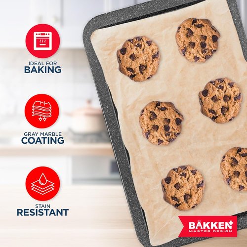 BAKKEN Nonstick Baking Pans - Commercial Grade Carbon Steel Cookie Sheet, 13.18" x 8.66", Oven Safe to 450°F, Gray