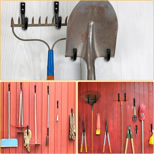 KURUI Heavy Duty Metal Wall Hooks - 6-Pack Garage Storage & Organization Hooks | Black J Hooks for Tools & Bags