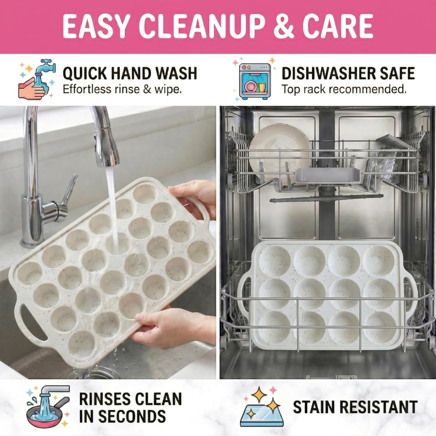 Skiennix Silicone Muffin Pan Set - 2-Pack Regular 12-Cup & Mini 24-Cup | Nonstick, BPA-Free, Dishwasher-Safe, Cream
