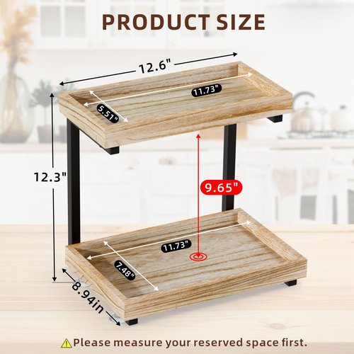 2-Tier Wooden Bathroom Countertop Organization, Vanity Organizers and Storage for Makeup, Perfume & Skincare, Anti-Slip Counter shelf with Embedded Screw Holes for Bathroom, Kitchen (Light Brown)