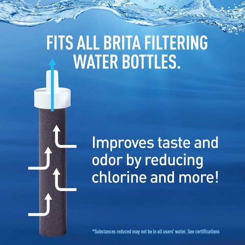 Brita Insulated Filtered Water Bottle with Straw (32 Ounce) and Water Filter Replacements (6 Count)