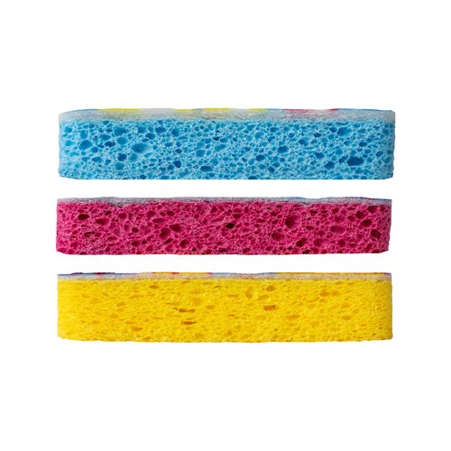 Casabella Cellulose Scrub Sponges, Plum, Lime and Orange Print , 3-Pack, Pink