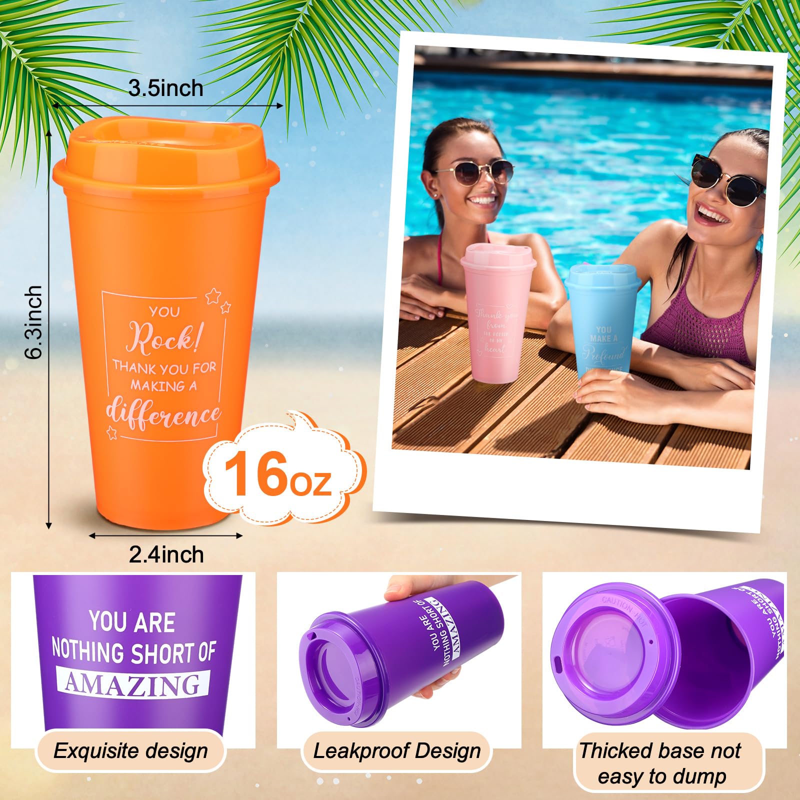 Skylety 30 Pcs Thank You Gifts 16 oz Coffee Cups Bulk Employee Appreciation CNA Week Gift Inspirational Tumbler with Lid Reusable Plastic Coffee Cup for Nurse Coworker Staff Women (Bright Colors)