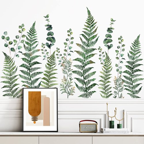 Amaonm Removable Fresh Plants Vine Leaf Wall Sticker DIY Peel and Stick Green Leaves Wall Decals Home Decor for Kids Girls Boys Babys Bedroom Living Room Nursery Classroom Playroom Wall Corner Bathroom Background Decoration
