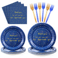 Geyoga 96 Pcs We Appreciate You Decoration Teacher Graduation Plate and Napkin Employee Appreciation Party Decorations Nurses Week 2026 Tableware for Principal Volunteer Staff(Blue and Gold,Thankful)