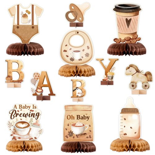 ANGOLIO 12 Pieces Coffee Baby Shower Party Honeycomb Centerpieces Coffee Latte Centerpieces Baby Is Brewing Honeycomb Party Decorations 3D Photo Prop for Gender Reveal Party