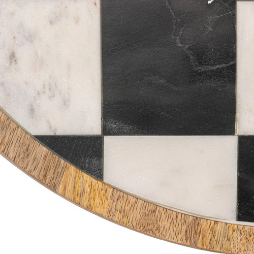 Creative Co-Op Checkered Lazy Susan in Mango Wood and Marble, White, Black and Natural
