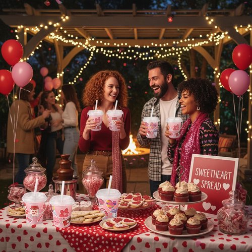 Funnymoom 12 Sets 34 oz Valentine's Day Plastic Drink Buckets with Lid and Straws with Valentines Day Stickers Clear Drink Cup Disposable Cocktail Rum Buckets Reusable for Party Favors Prize