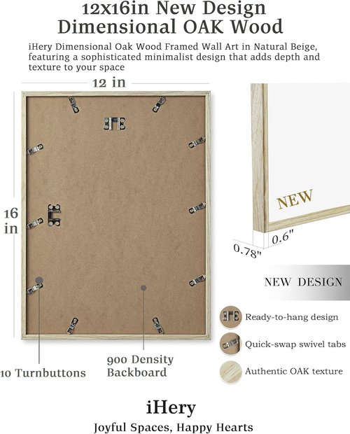 iHery Wall Art - Natural Beige Dimensional Oak Framed Audrey Hepburn Canvas - 12x16in Feminist Decor
