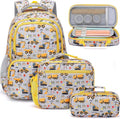 Fimibuke Kids Backpack Set - 3PCS Waterproof School Bag with Lunch Box & Pencil Case for Boys Ages 3-12 | Trucks Design