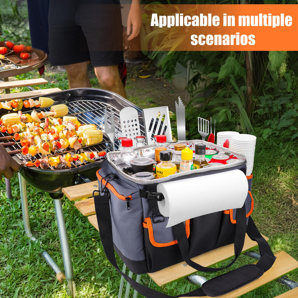 Homyplaza Large BBQ Grill Caddy with Paper Towel Holder, Foldable Insulated Picnic Organizer Bag for Outdoor Grilling, Tailgating, Camping, RV Trips, Must-Have Storage for Cooking Tools Supplies