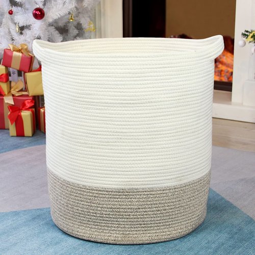 Casaphoria Extra Large Woven Cotton Rope Storage Basket for Organizing,Tall Round Woven Baskets for Clothes Blanket Pillows Towels,Big Capacity Laundry Hamper for Bathroom LivingRoom Bedroom