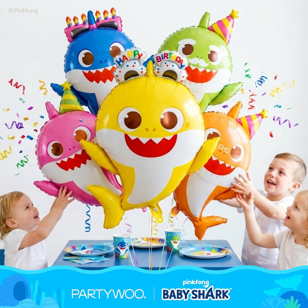PartyWoo Baby Shark Family Foil Balloons - 13pcs Blue Round & Star Mylar Helium Balloons for Kids' Birthday Party Decorations