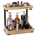 2-Tier Wooden Bathroom Countertop Organization, Vanity Organizers and Storage for Makeup, Perfume & Skincare, Anti-Slip Counter shelf with Embedded Screw Holes for Bathroom, Kitchen (Light Brown)