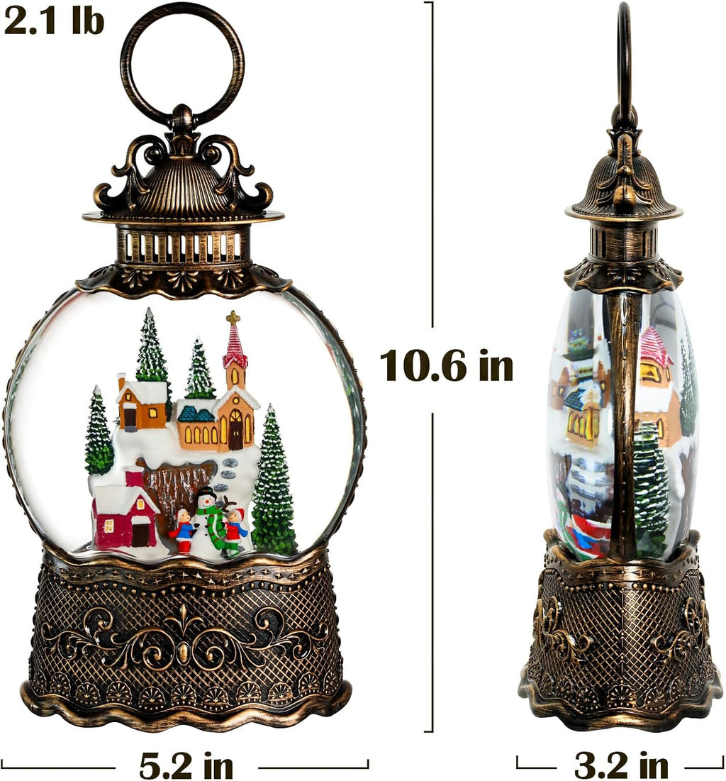 Priddop Village Snow Globe | Musical Christmas Decoration with Snowman Scene - 10.6 Inch