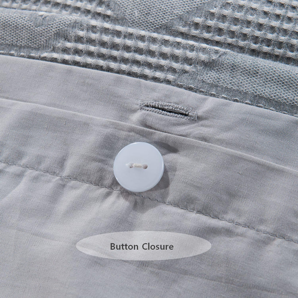 meadow park Matelasse Duvet Cover Set, 100% Cotton, Pre-Washed, Soft & Cozy, Woven Jacquard Textured, Waffle Design Bedding Set, Twin, Grey