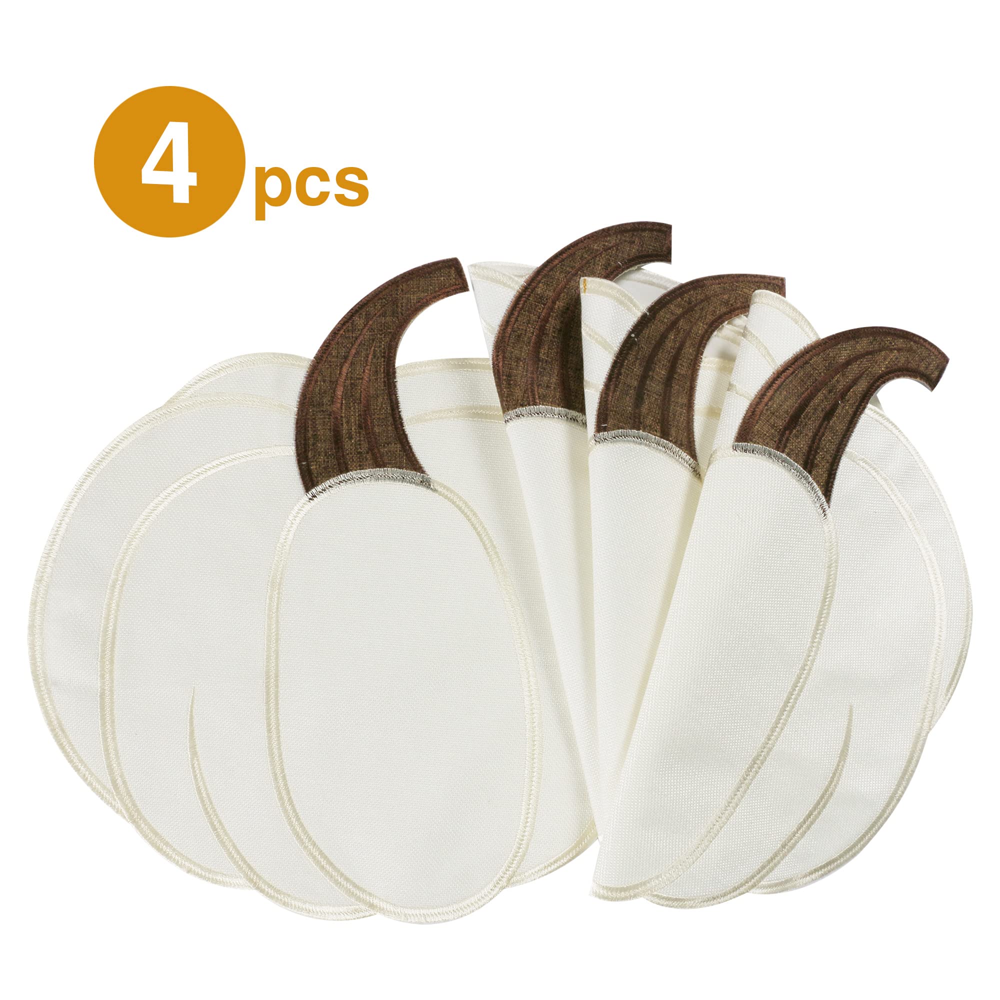 OWENIE Fall Placemats Set of 4, Thanksgiving Round Placemats with Embroidered Pumpkins, Harvest Placemat, Autumn Home Decor, Halloween Table Mats for Kitchen Dinning Table, Ivory, 15 Inch