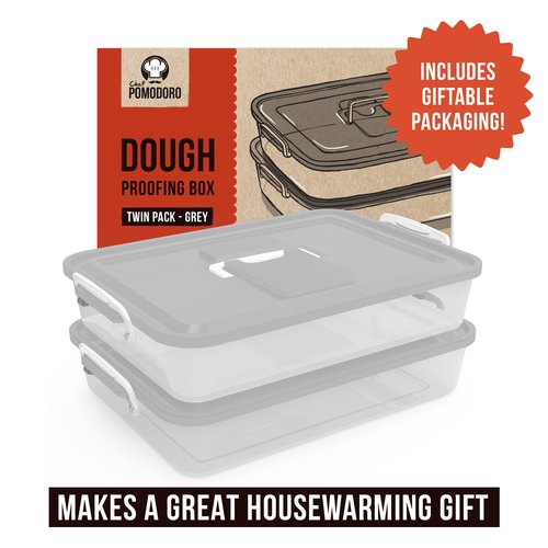 Chef Pomodoro Pizza Dough Proofing Box, 14 x 11-Inch, Preparation Container with Lid, Fits 4-6 Proofing Balls, Household Pizza and Bread Dough Tray With Convenient Carry Handle (Grey, 2-Pack)