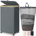 Goodpick Laundry Basket - Large Rolling Hamper with Wheels & Removable Wash Bag | 100L, Gray