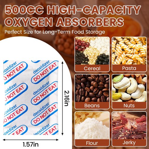 Zeefpod 400 Count 500cc Oxygen Absorbers, 10 Individually Vacuum Sealed Packs with Oxygen Indicator, Mylar Bag Food Storage, Canning Jars, Freeze Dryer Storage, Dehydrated and Preserved Foods