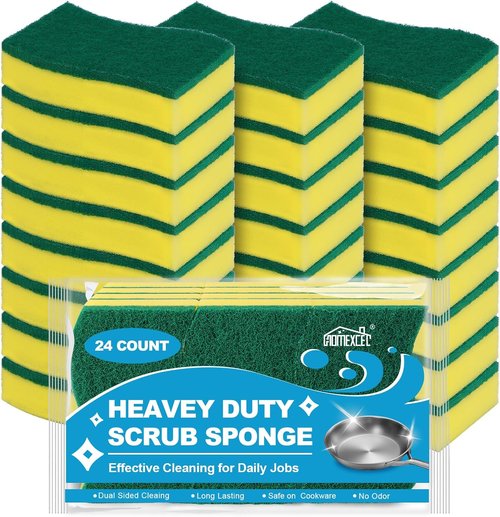 HOMEXCEL Heavy-Duty Kitchen Sponges - 24-Pack Dual-Sided Yellow Scrubbers for Dishes & Cookware