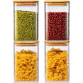 42oz - 4 Pack Square Glass Jars with Bamboo Lids, Glass Food Storage Containers with Airtight Lids for Kitchen, Air Tight Pantry Storage Containers for Cereal, Pasta, Rice, Sugar, Coffee, Spice