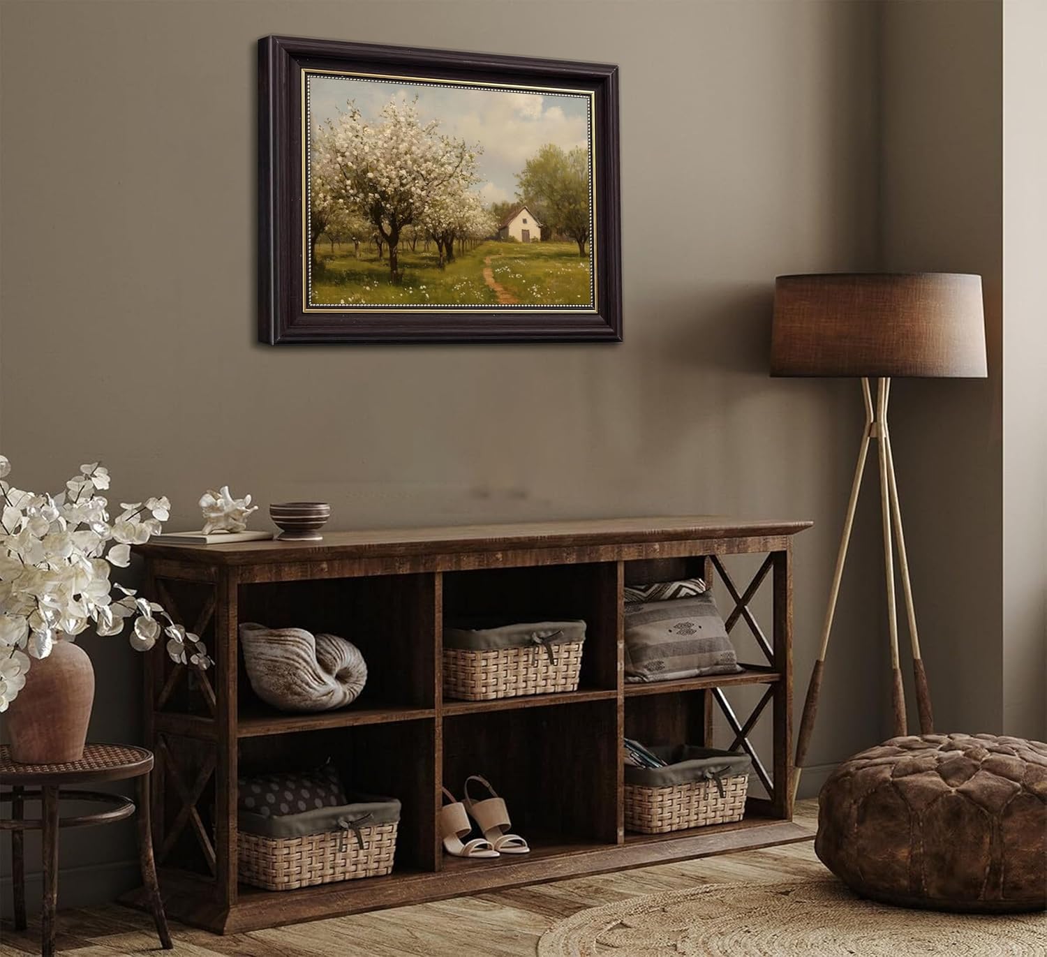 Skiennix Framed Farmhouse Landscape Canvas Art - Vintage French Country Spring Decor | Natural Scenery