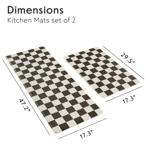 Ohocut Checkered Kitchen Mats for Floor Set of 2, 2 Pcs Black White Cushioned Non Slip Runner Rugs for Kitchen/Sink/Laundry, Comfort Aesthetic Cute Anti-Fatigue Foam Floor Mat 17.3"x29.5"+17.3"x47.2"